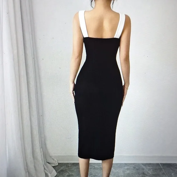 Elegant Black and White Bodycon Dress - Picture 2 of 5
